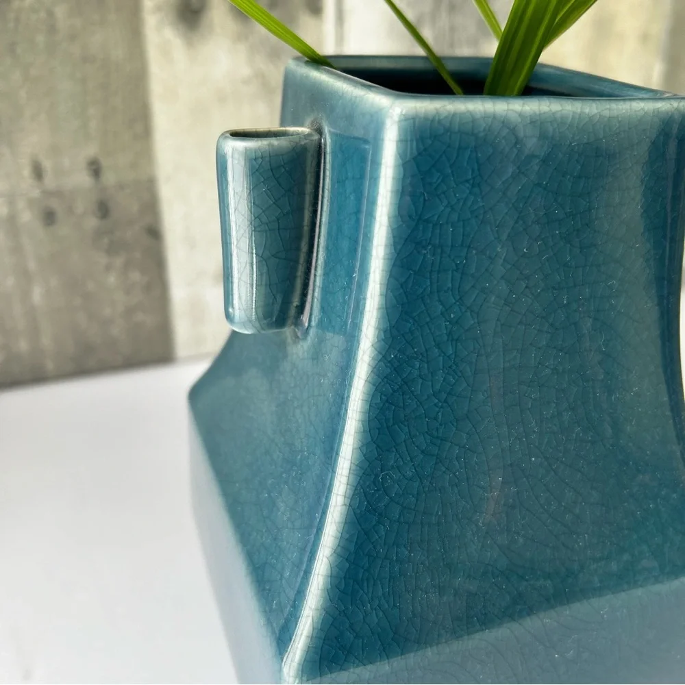 🌴 Elegant West Elm One-of-a-Kind Rare Serene Jade Blue Ceramic Vase